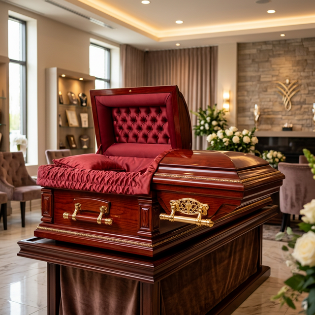 Premium Cherry casket with gold hardware